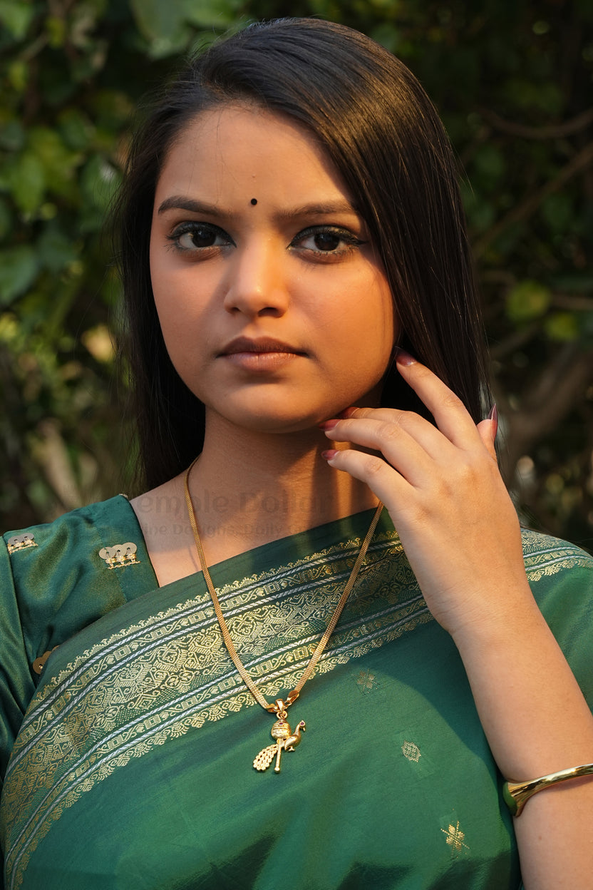 Murugan Vel & Peacock Pendant with Square Mesh Chain