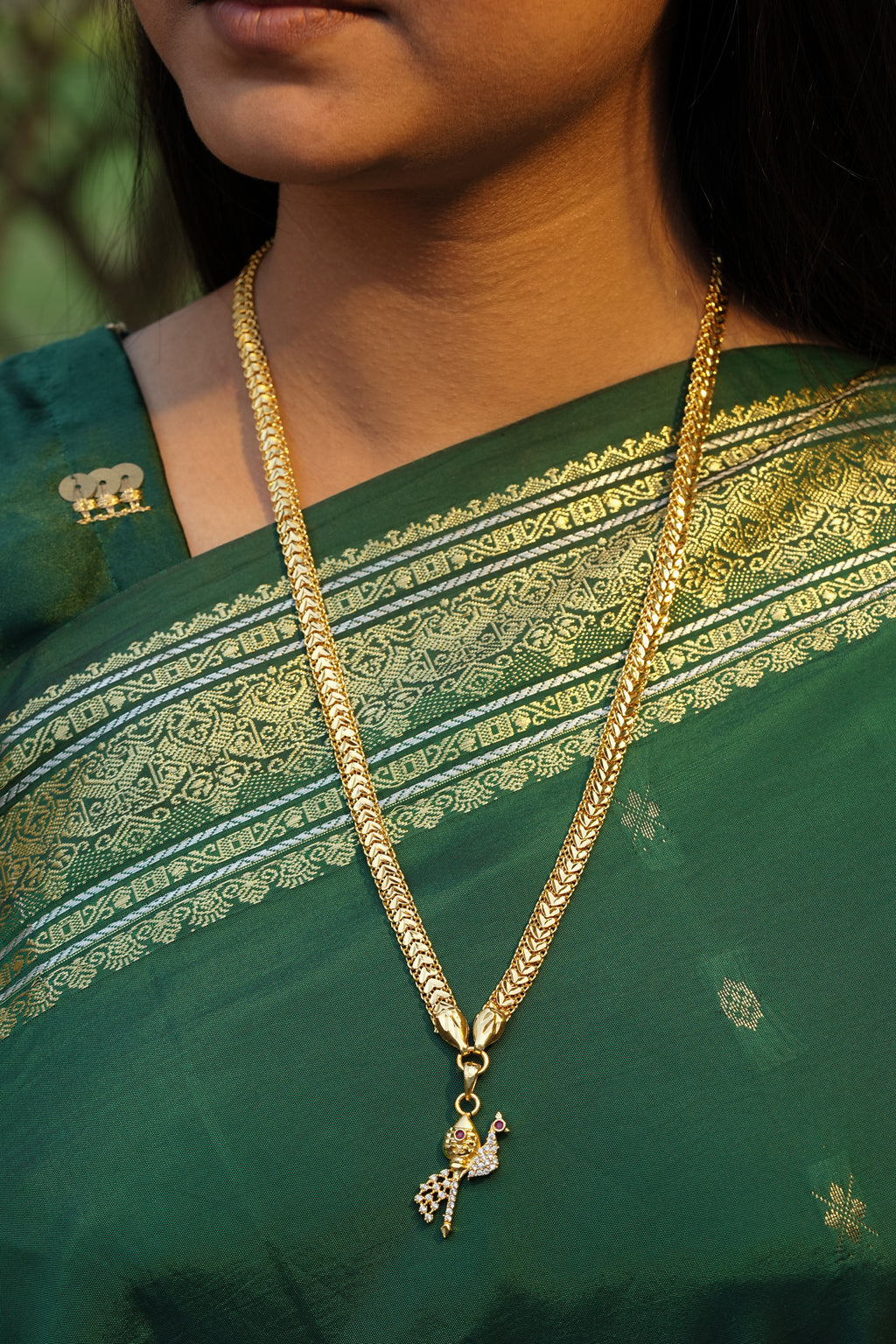 Murugan Vel with Peacock Pendant on V-Link Chain