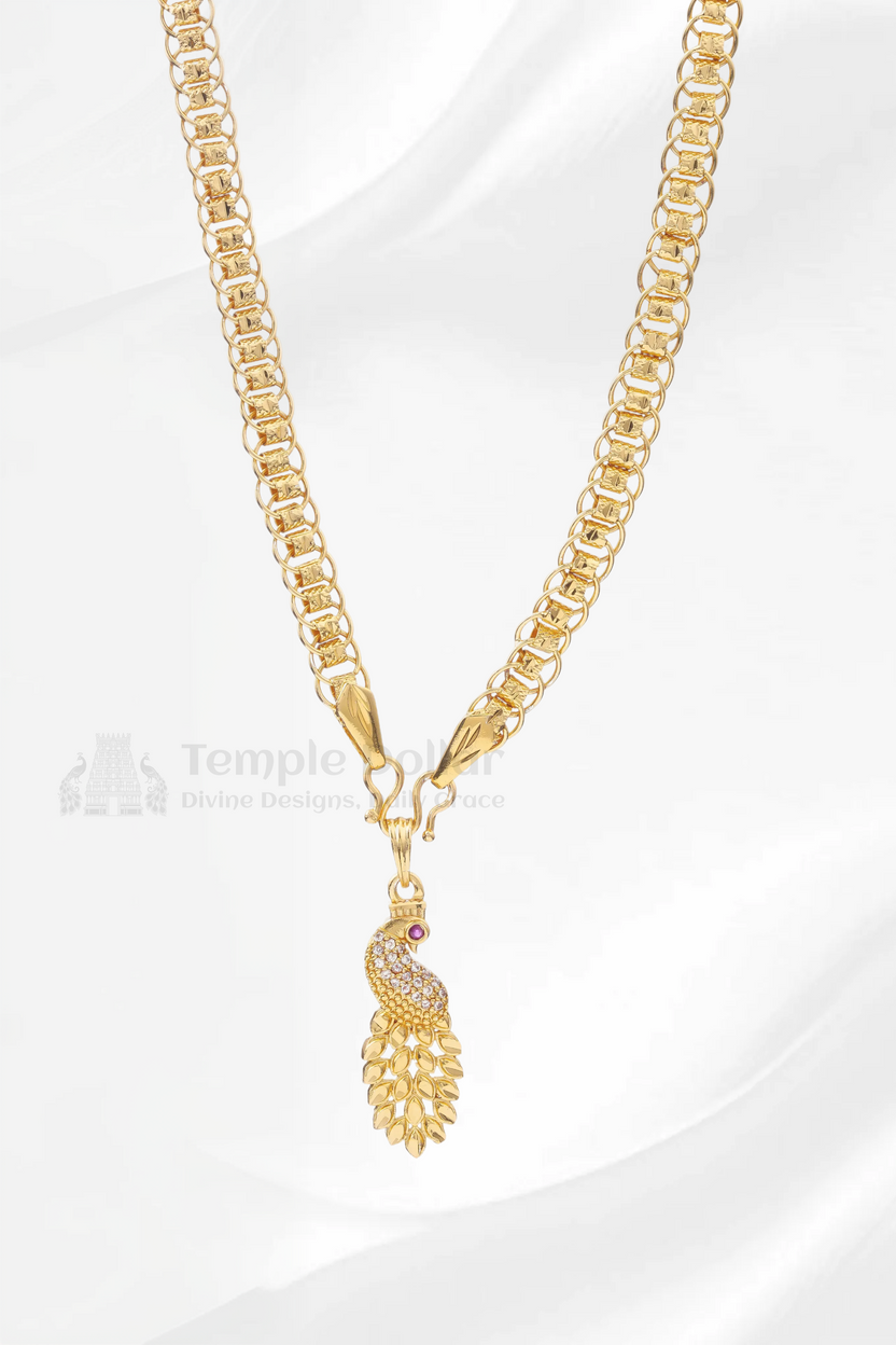 Single Peacock Pendant with Fancy Indo-Italian Box Chain