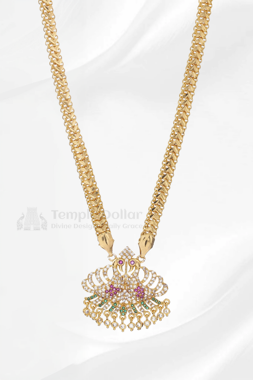 Twin Peacock Pendant with Designer V-Link Chain