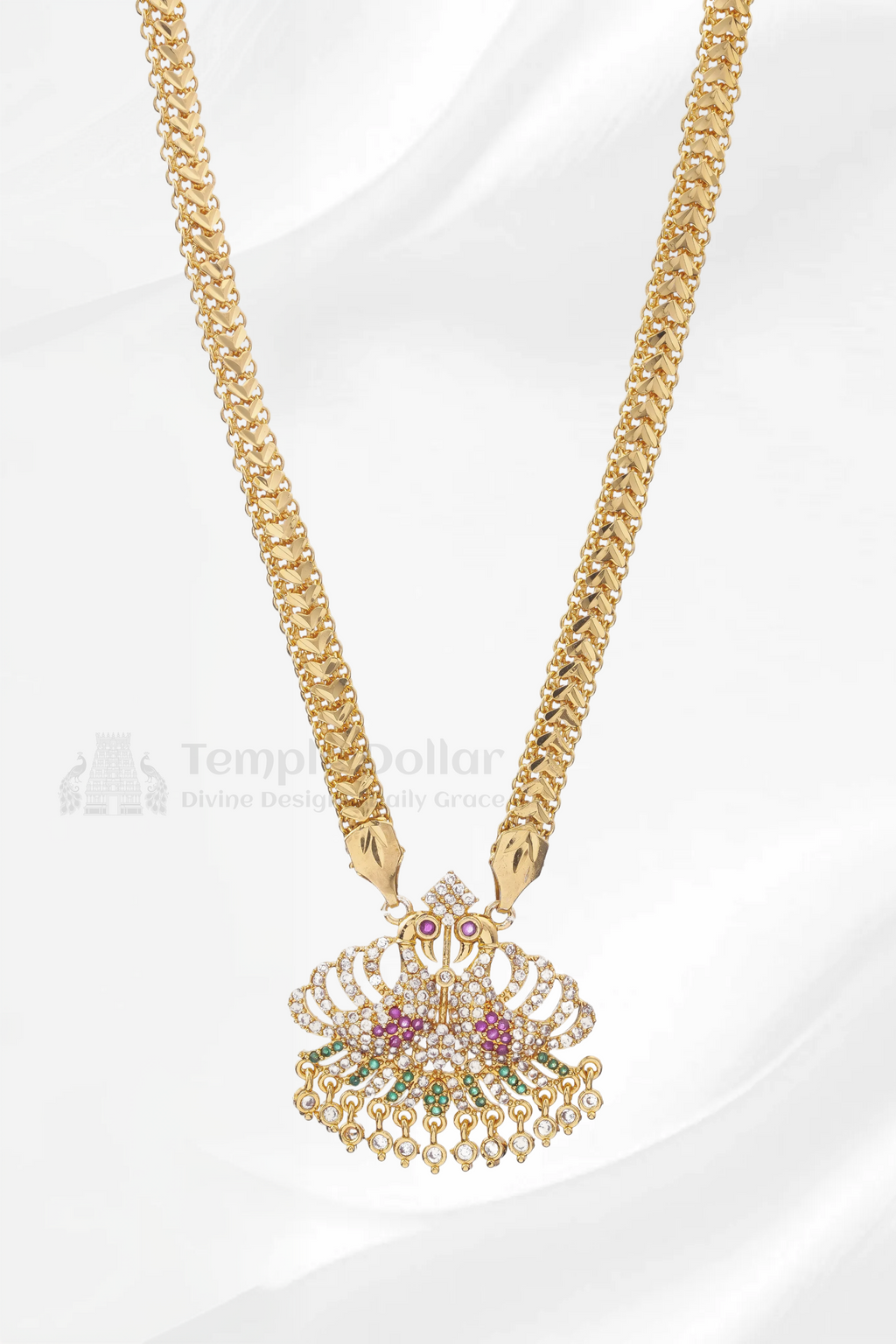 Twin Peacock Pendant with Designer V-Link Chain