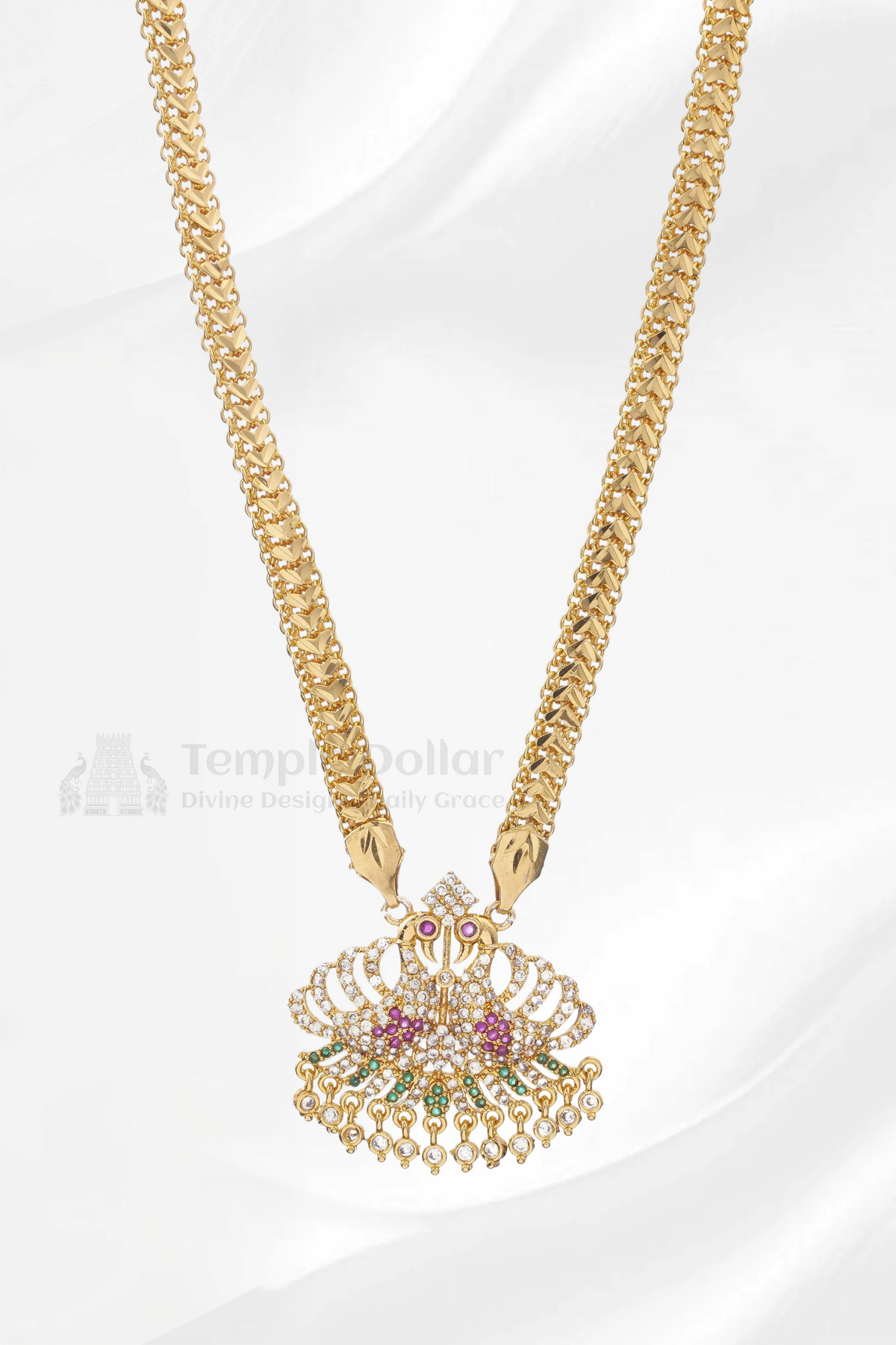 Twin Peacock Pendant with Designer V-Link Chain