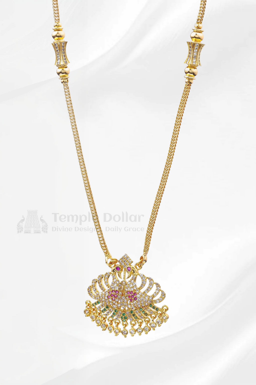 Twin Peacock Pendant with Mugappu Side Accents