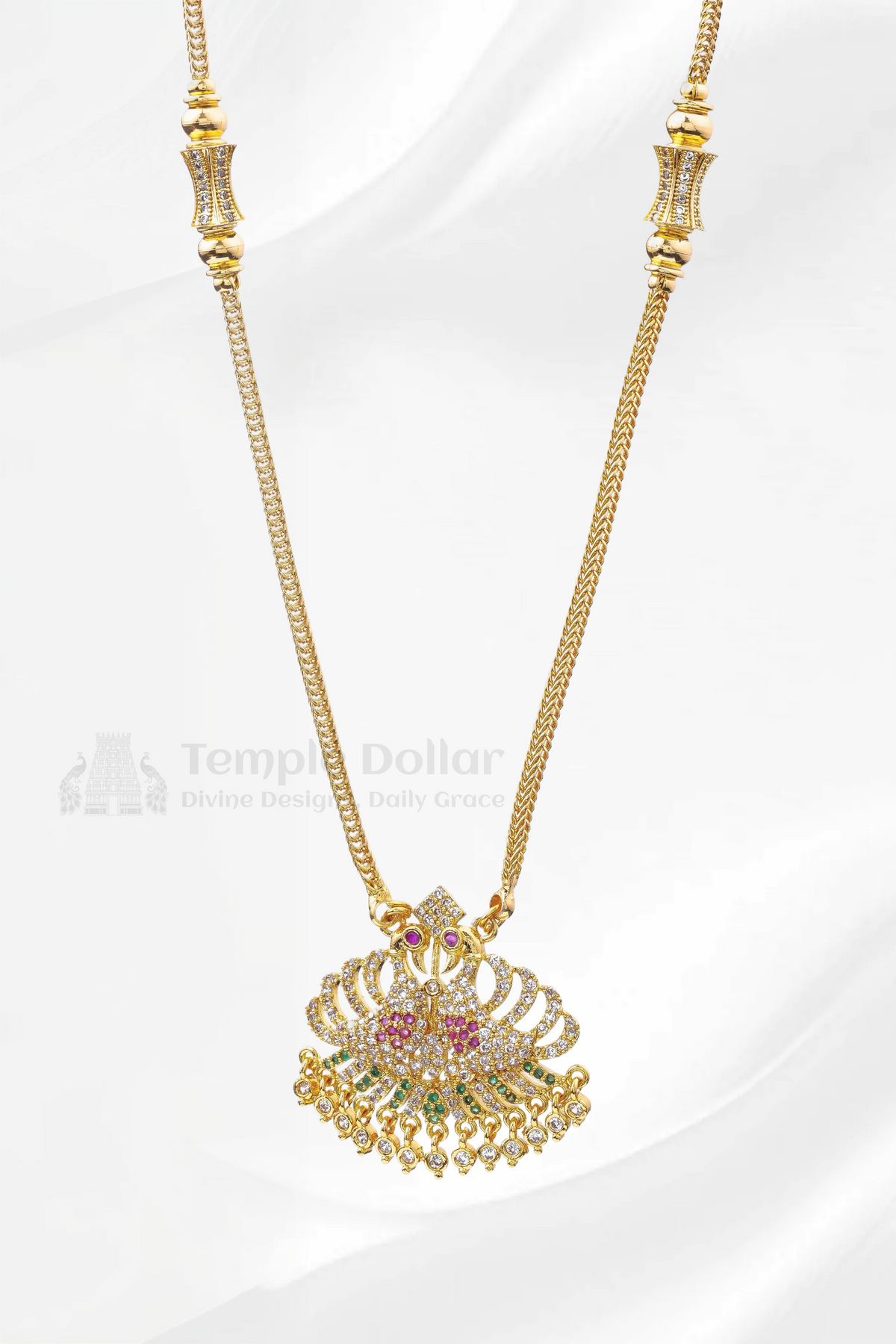 Twin Peacock Pendant with Mugappu Side Accents