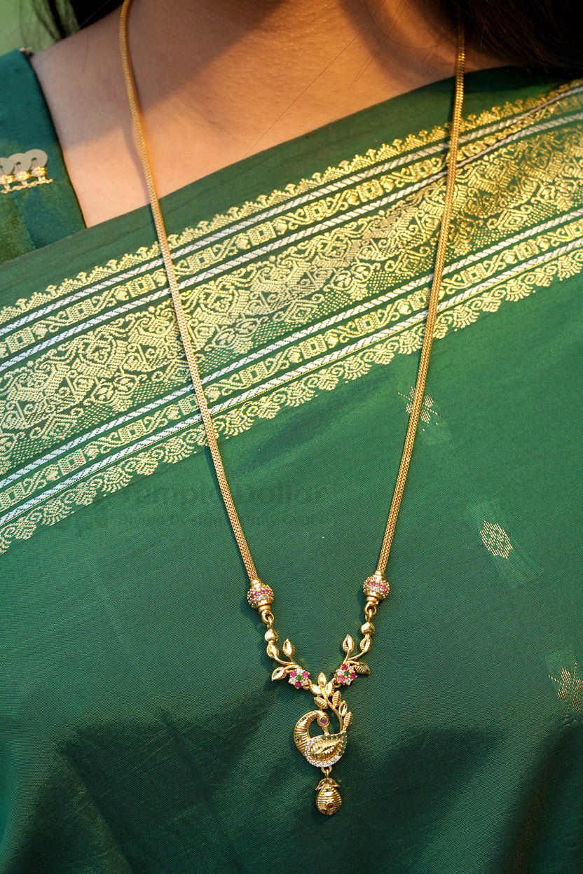 Floral Vine Peacock Pendant with Mugappu Ball Chain
