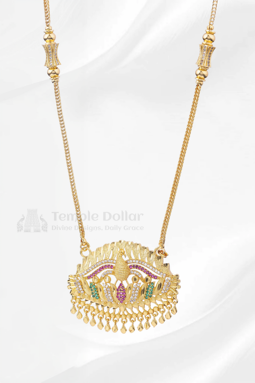 Peacock on Lotus Textured Pendant with Twisted Rope Chain