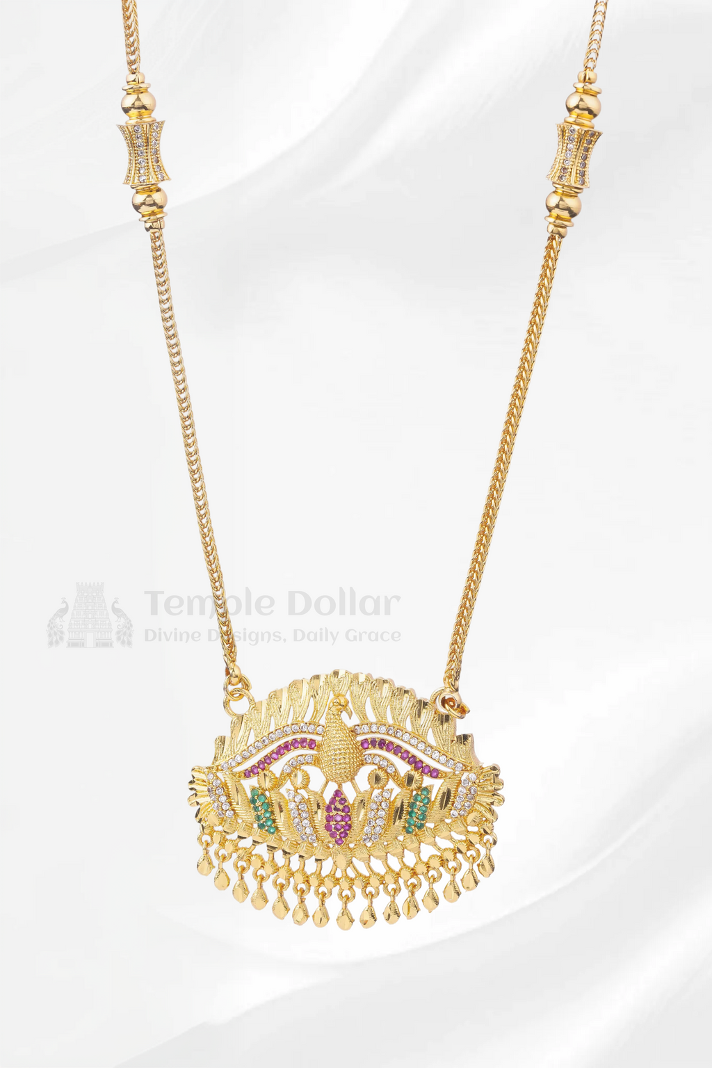 Peacock on Lotus Textured Pendant with Twisted Rope Chain