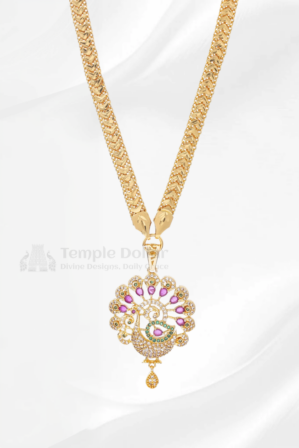 Dancing Peacock Pendant with Designer V-Link Chain