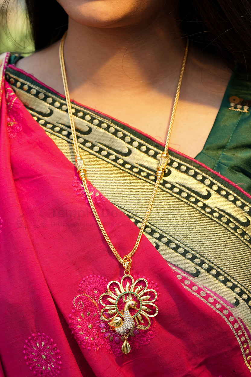 Peacock Motif Pendant with Mugappu Side Accents