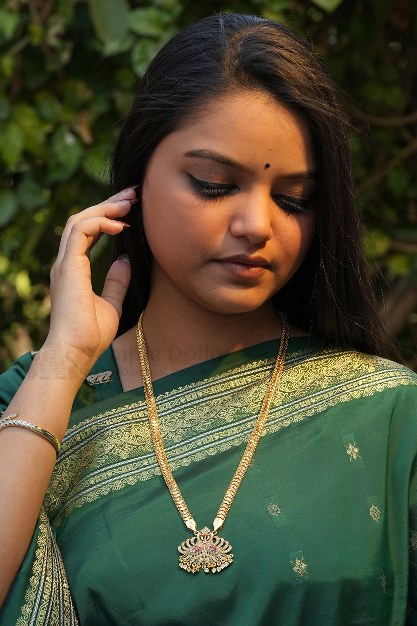 Twin Peacock Pendant with Designer V-Link Chain