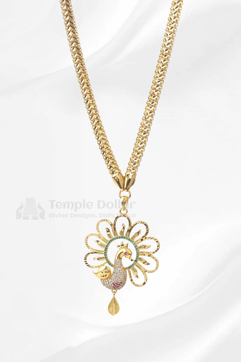 Peacock Motif Pendant with Designer V-Link Chain
