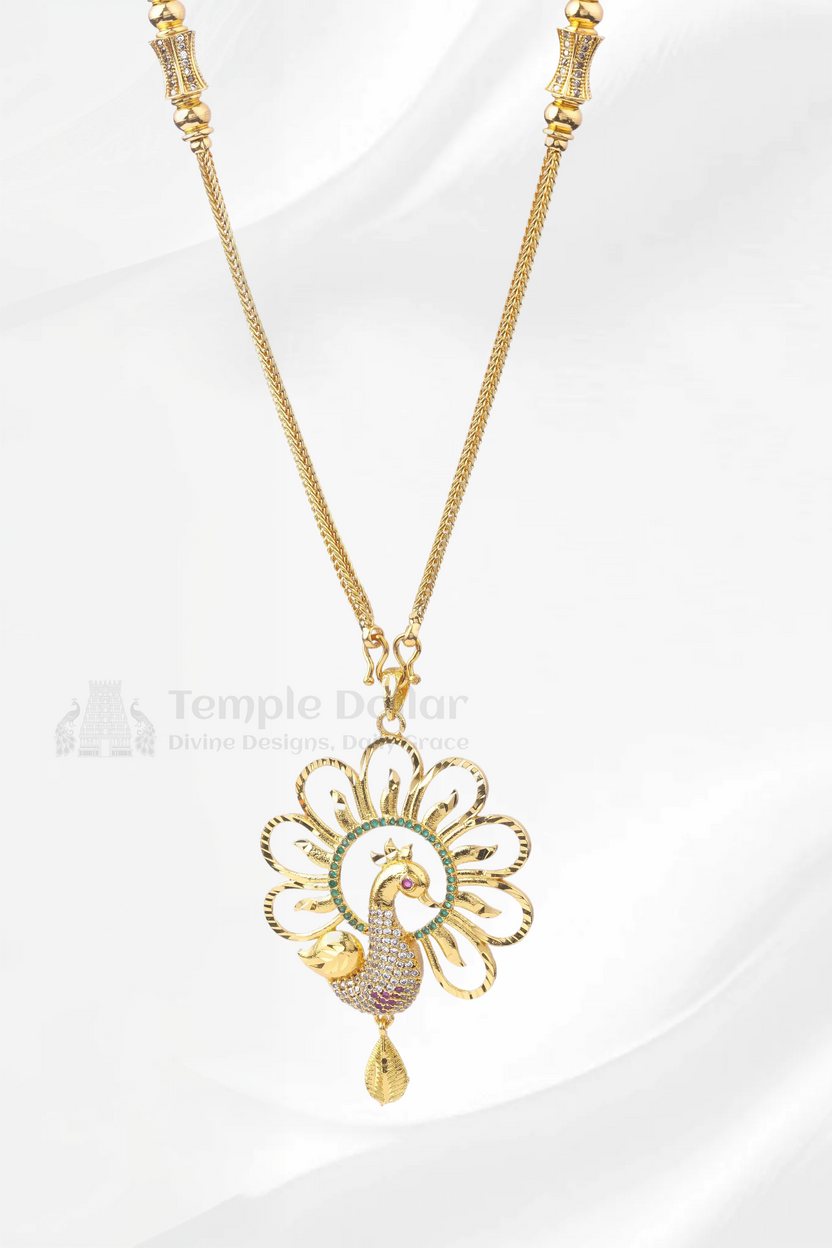 Peacock Motif Pendant with Mugappu Side Accents