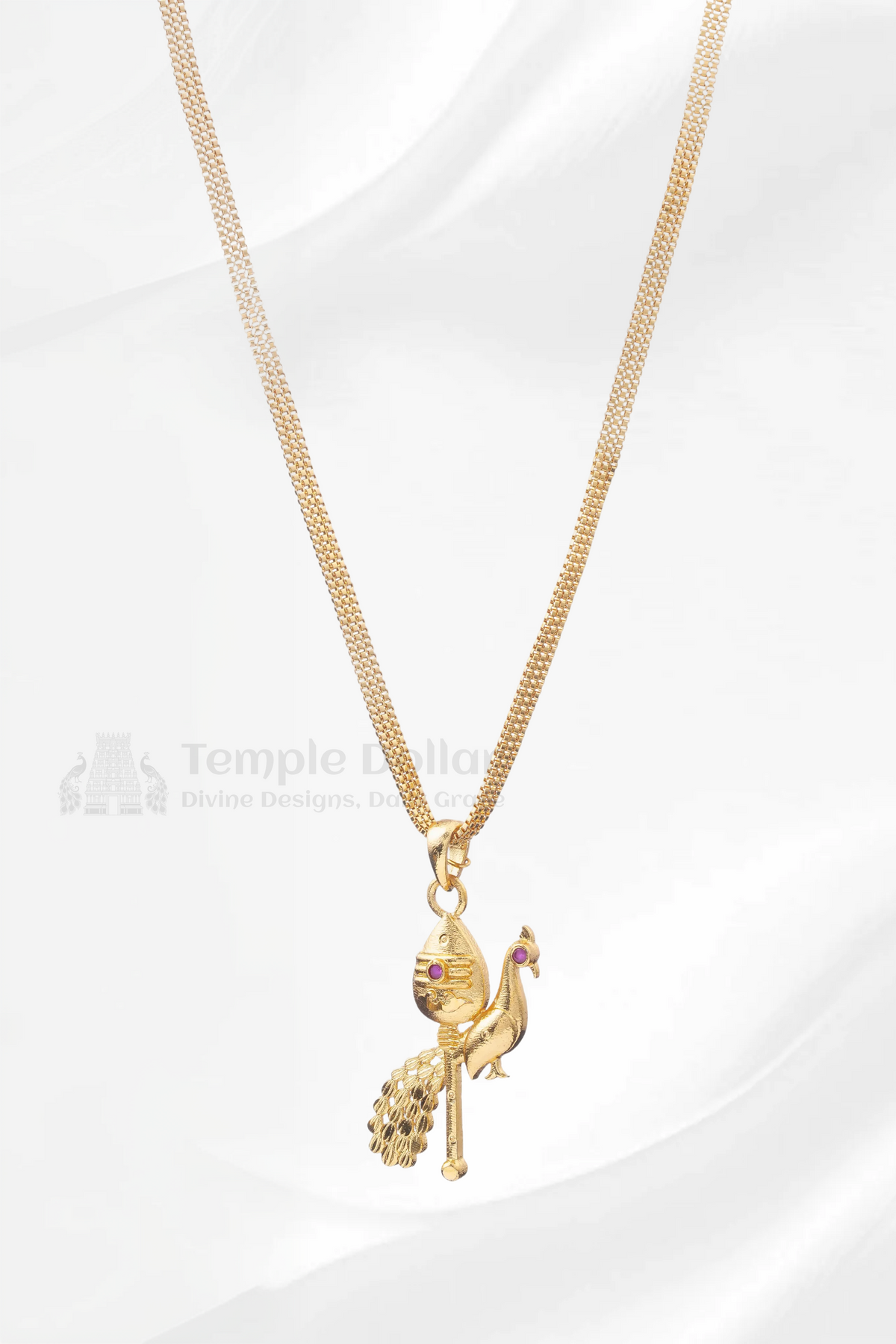 Murugan Vel & Peacock Pendant with Square Mesh Chain
