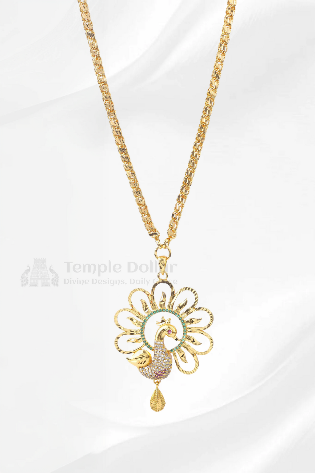 Peacock Motif Pendant Necklace with Twisted Rope Chain