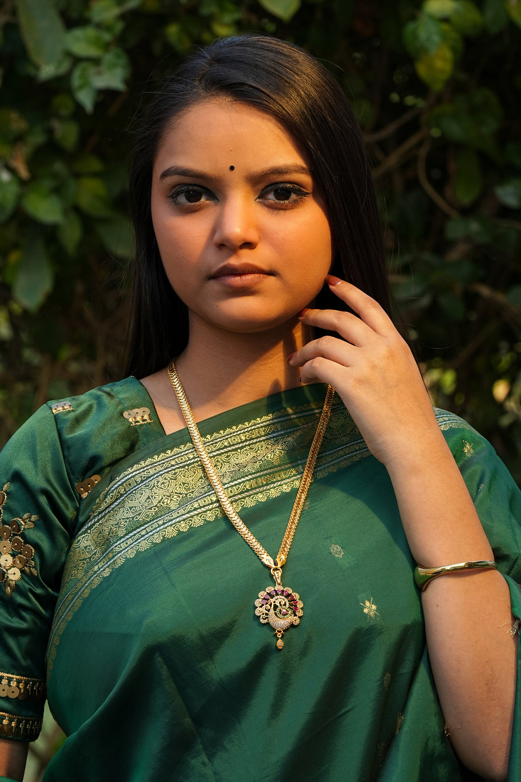 Dancing Peacock Pendant with Designer V-Link Chain