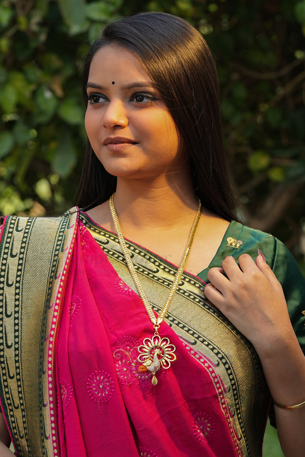 Peacock Motif Pendant with Designer V-Link Chain