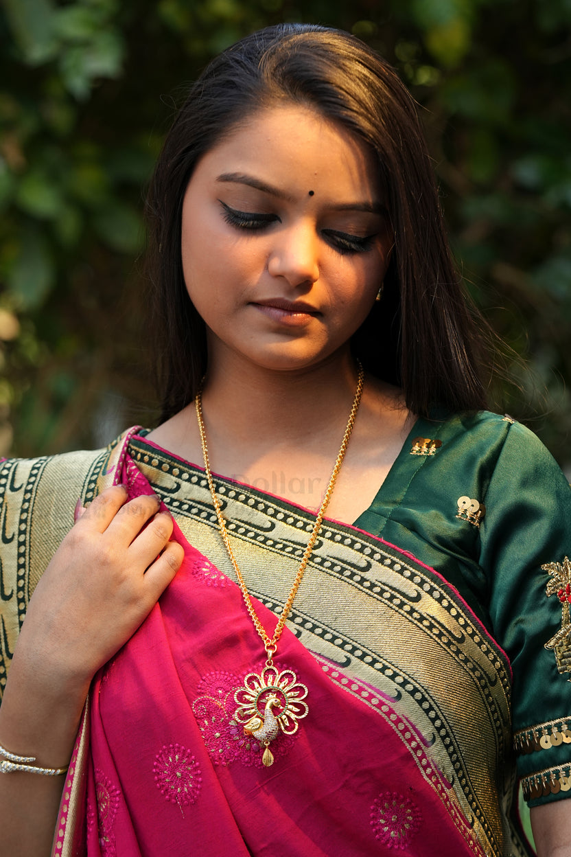 Peacock Motif Pendant Necklace with Twisted Rope Chain
