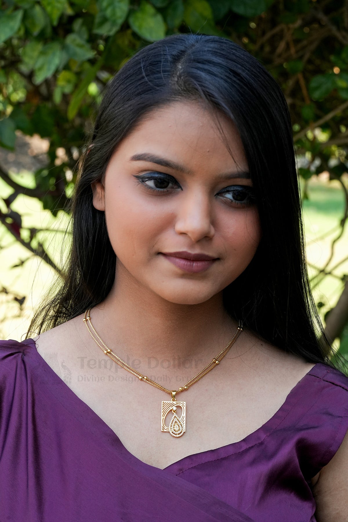 Pendant Chain for Women | Paisley AD Stone Daily Wear Gold Necklace