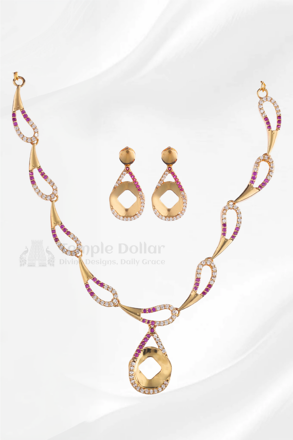Tempeldollar Festive Ruby Kemp Style Teardrop Choker Set | Traditional Wedding Wear Gold Plated Necklace & Earring Set
