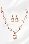 Tempeldollar Festive Ruby Kemp Style Teardrop Choker Set | Traditional Wedding Wear Gold Plated Necklace & Earring Set