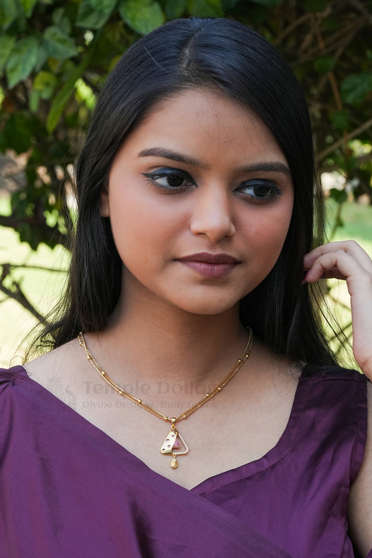 Pendant Chain for Women | Triangle AD Stone Daily Wear Gold Necklace