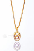 Pendant chain for women - white AD stone daily wear gold necklace with pink accents 