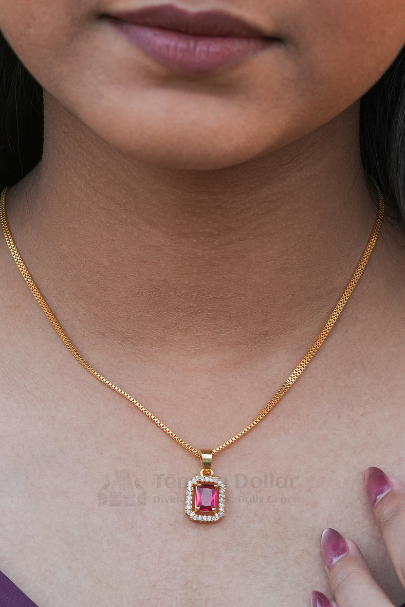 Ruby Square Halo Pendant