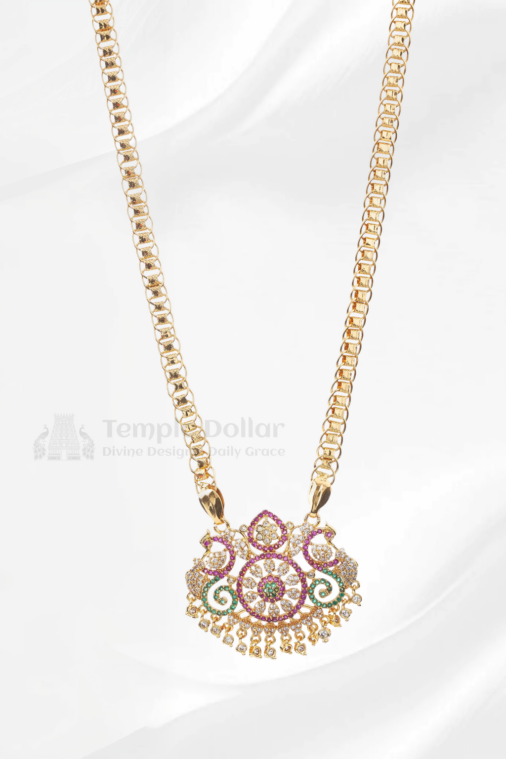 Multi-Color Floral Mandala Pendant with V-Link Chain