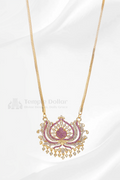 Ruby & White Floral Lotus Pendant with Mugappu Chain