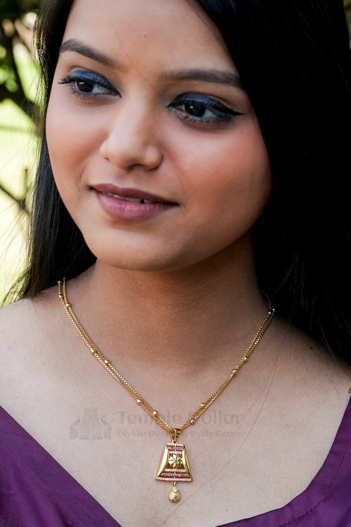 Pendant Chain for Women | Temple AD Diamond Daily Wear Necklace