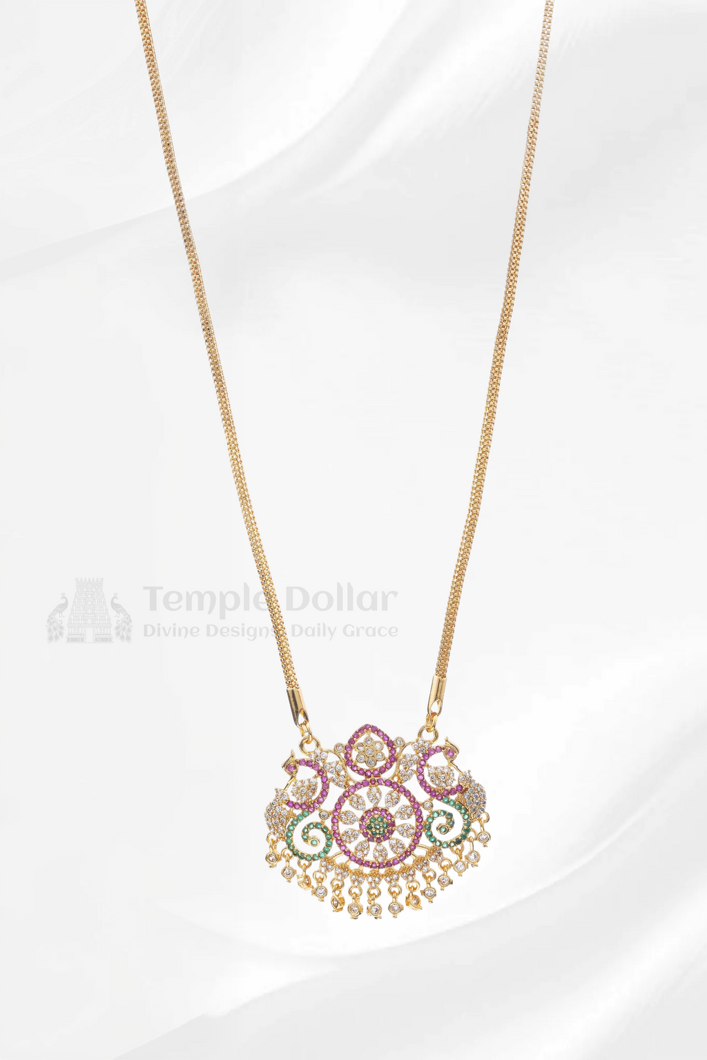 Multi-Color Floral Mandala Pendant with Square Mesh Chain