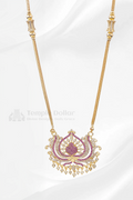 Ruby & White Floral Lotus Pendant with Twisted Rope Chain