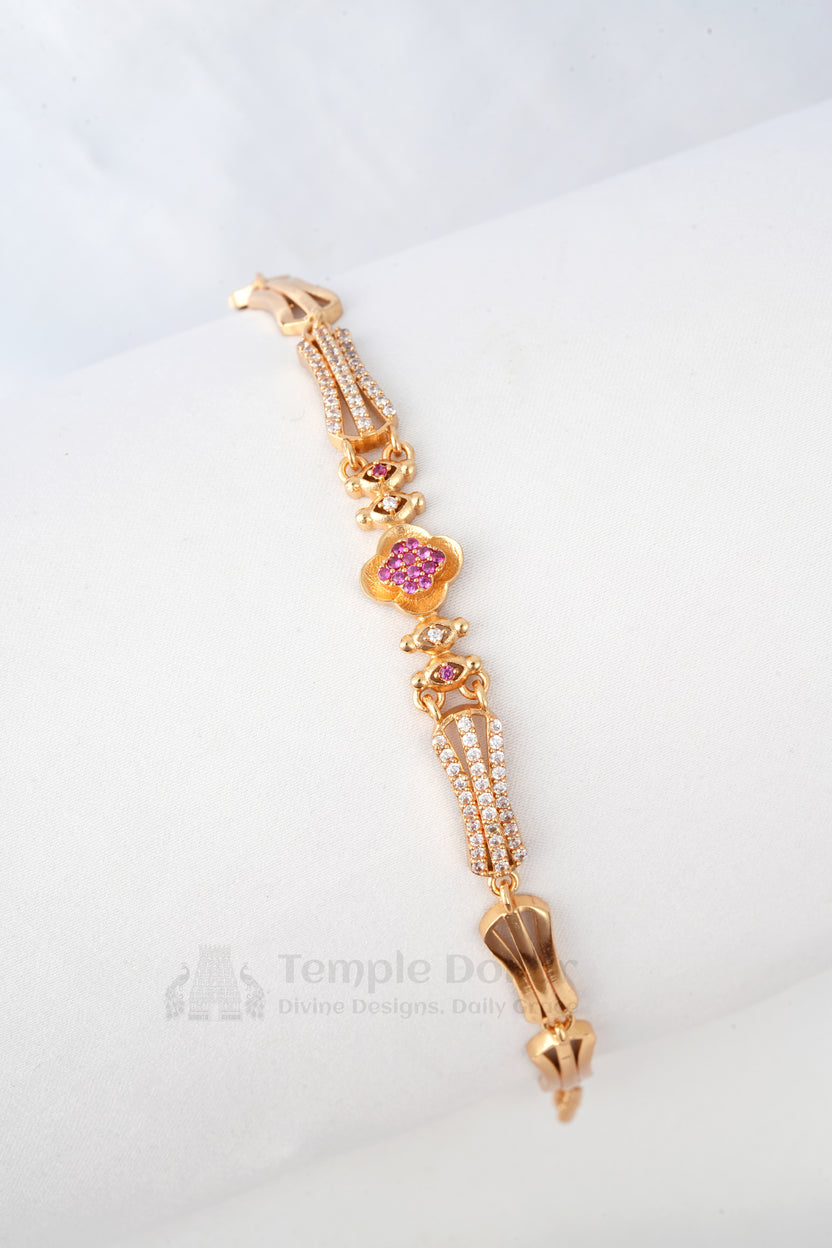 Rose Gold Floral Clover Bracelet with Ruby Stones