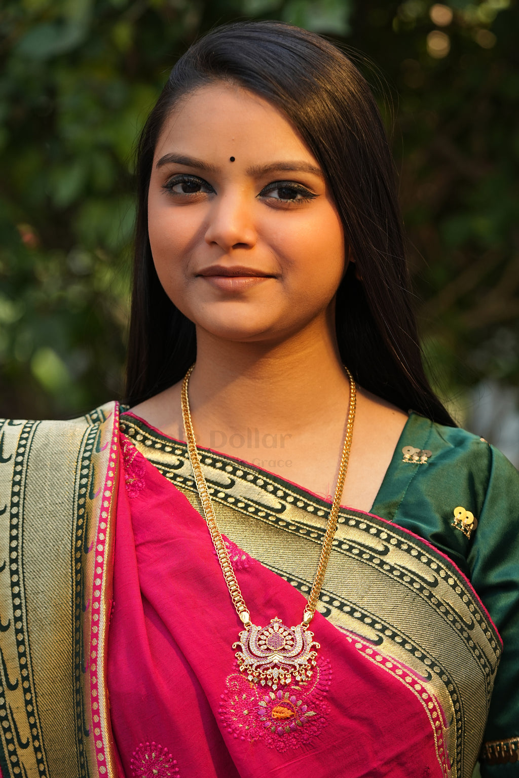 Ruby & White Floral Lotus Pendant with Fancy Box Chain