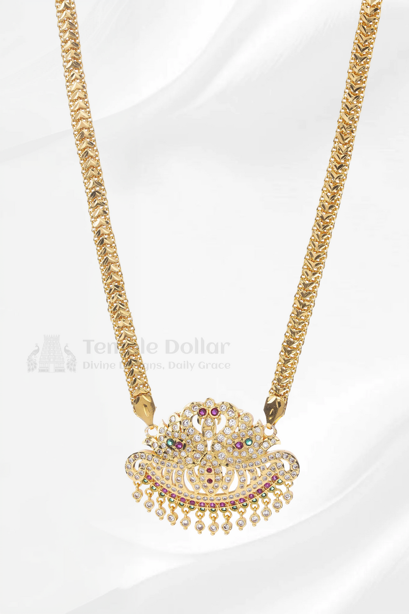 Twin Peacock Crescent Pendant with Twisted Rope Chain