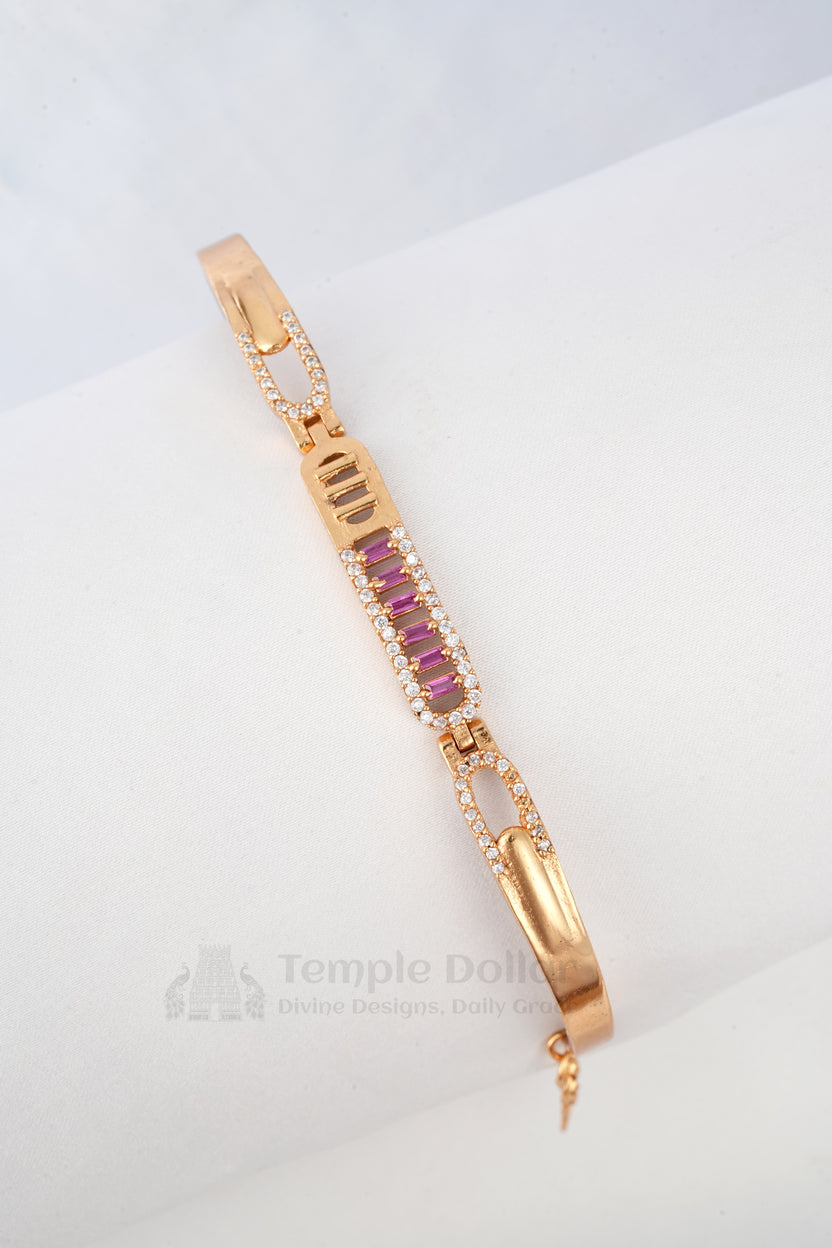 Rose Gold ID Style Bracelet with Ruby Baguettes