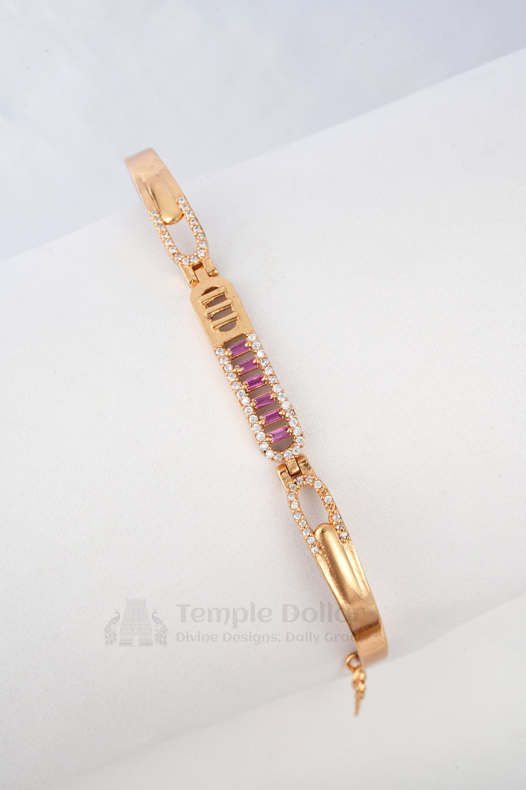 Rose Gold ID Style Bracelet with Ruby Baguettes