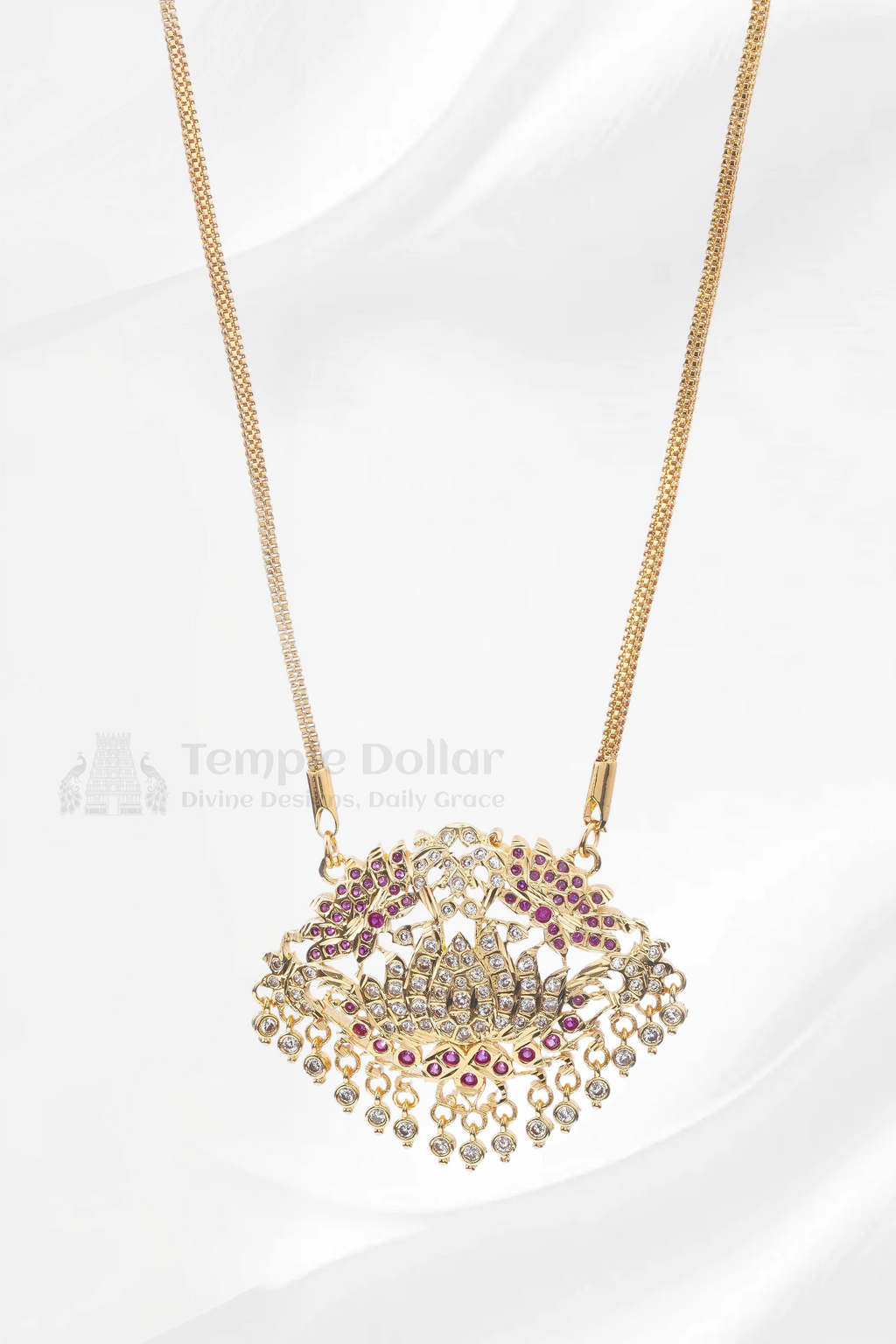 Lotus Flower Pendant with Square Mesh Chain