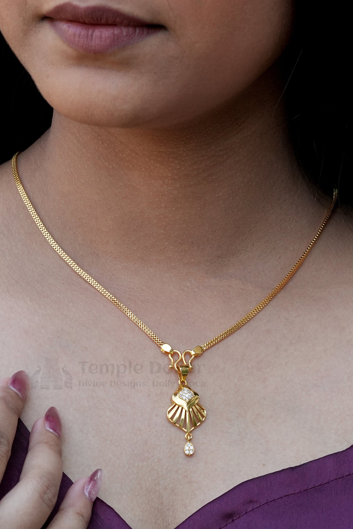 Pendant Chain for Women | Delicate AD Stone Daily Wear Gold Necklace