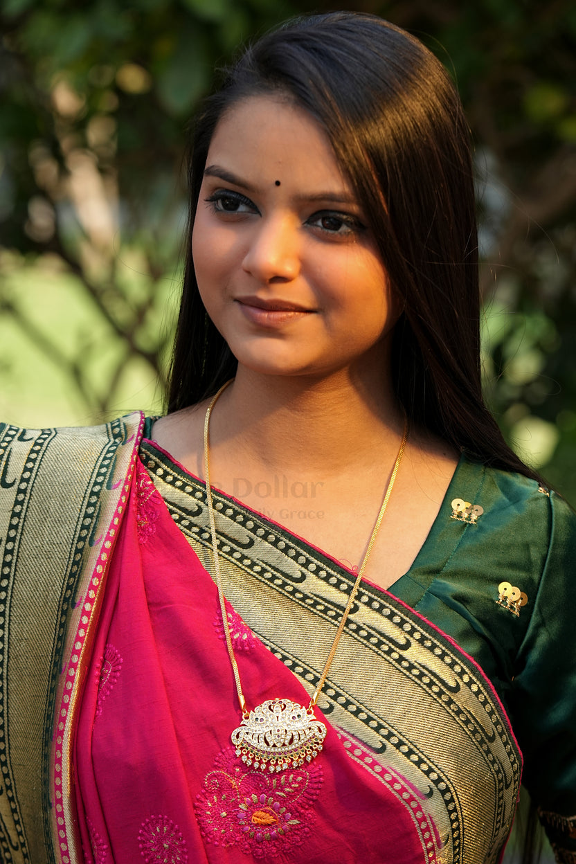 Twin Peacock Crescent Pendant with Square Mesh Chain