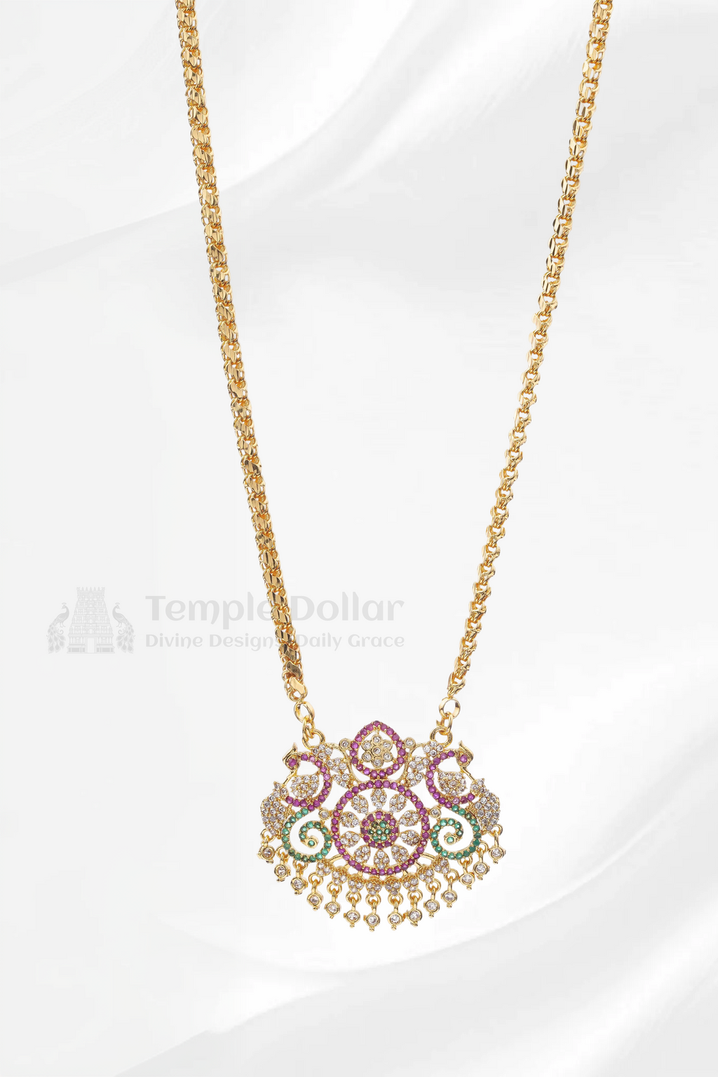 Multi-Color Floral Mandala Pendant with Fancy Box Chain