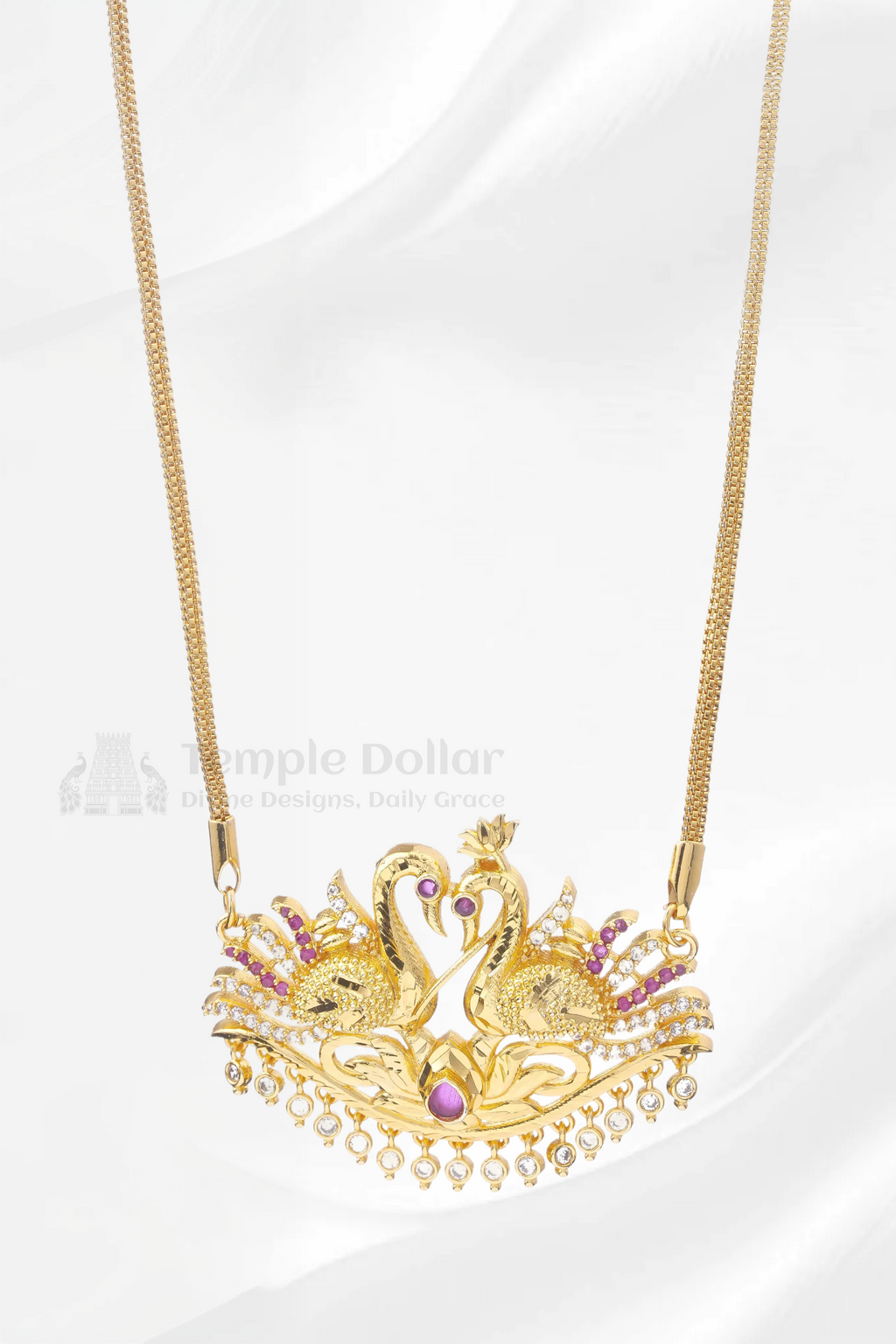 Twin Swan Textured Pendant with Square Mesh Chain