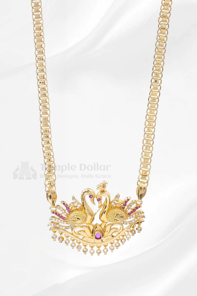 Twin Swan Textured Pendant with V-Link Chain