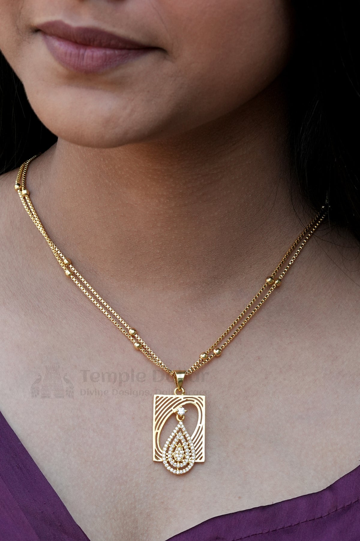 Pendant Chain for Women | Paisley AD Stone Daily Wear Gold Necklace