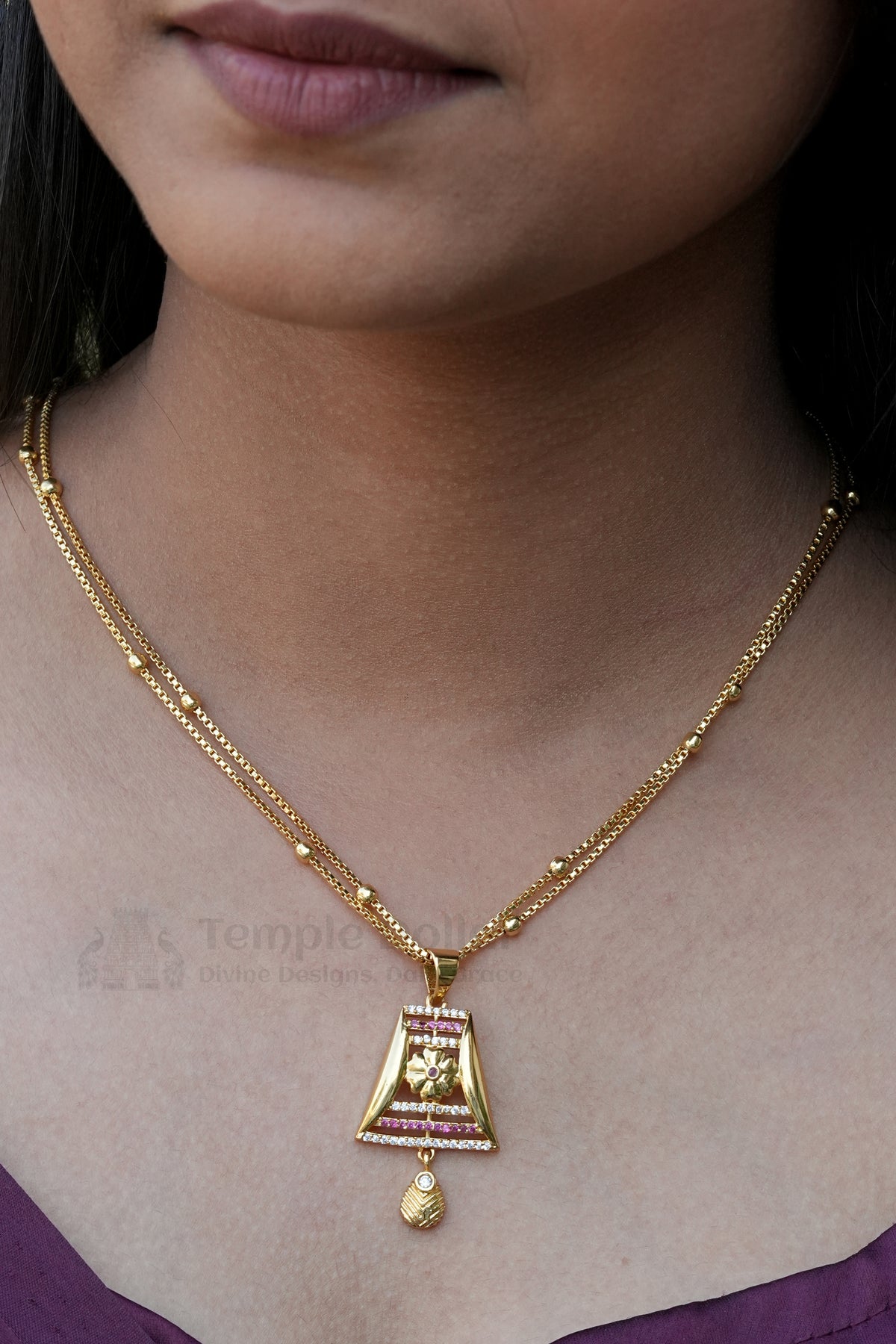Pendant Chain for Women | Temple AD Diamond Daily Wear Necklace