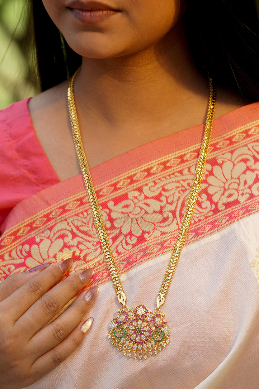 Multi-Color Floral Mandala Pendant with Mugappu Chain