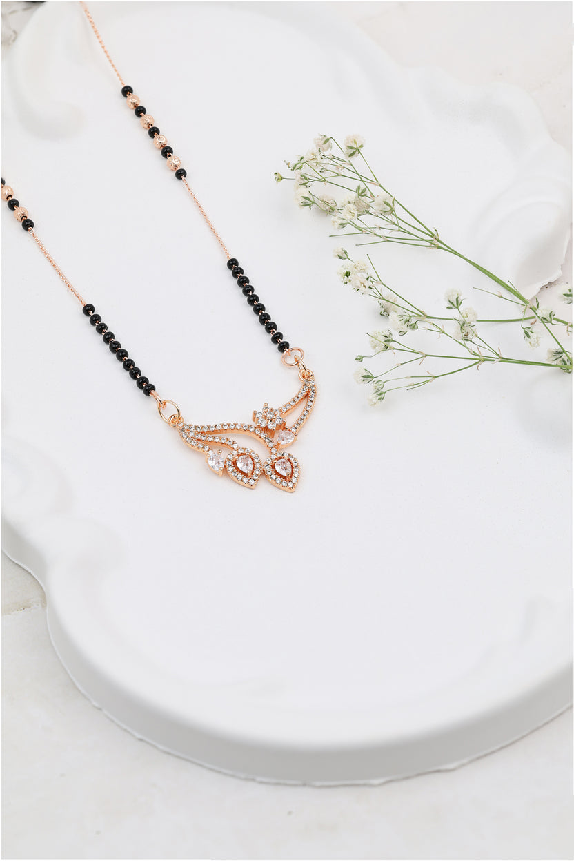 The Bloom Asymmetrical Rose-Toned Mangalsutra - detail view