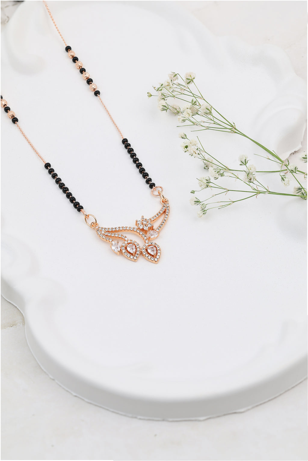 The Bloom Asymmetrical Rose-Toned Mangalsutra - detail view