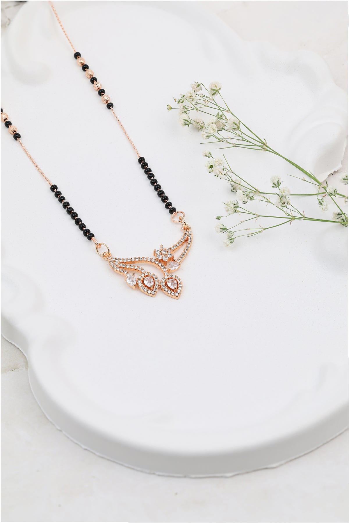 The Bloom Asymmetrical Rose-Toned Mangalsutra - detail view