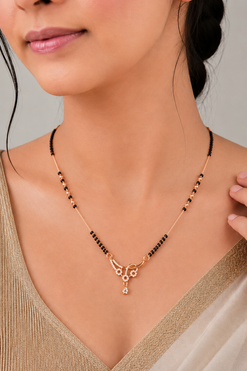 Grace Curve Crystal Drop Rose Gold AD Mangalsutra